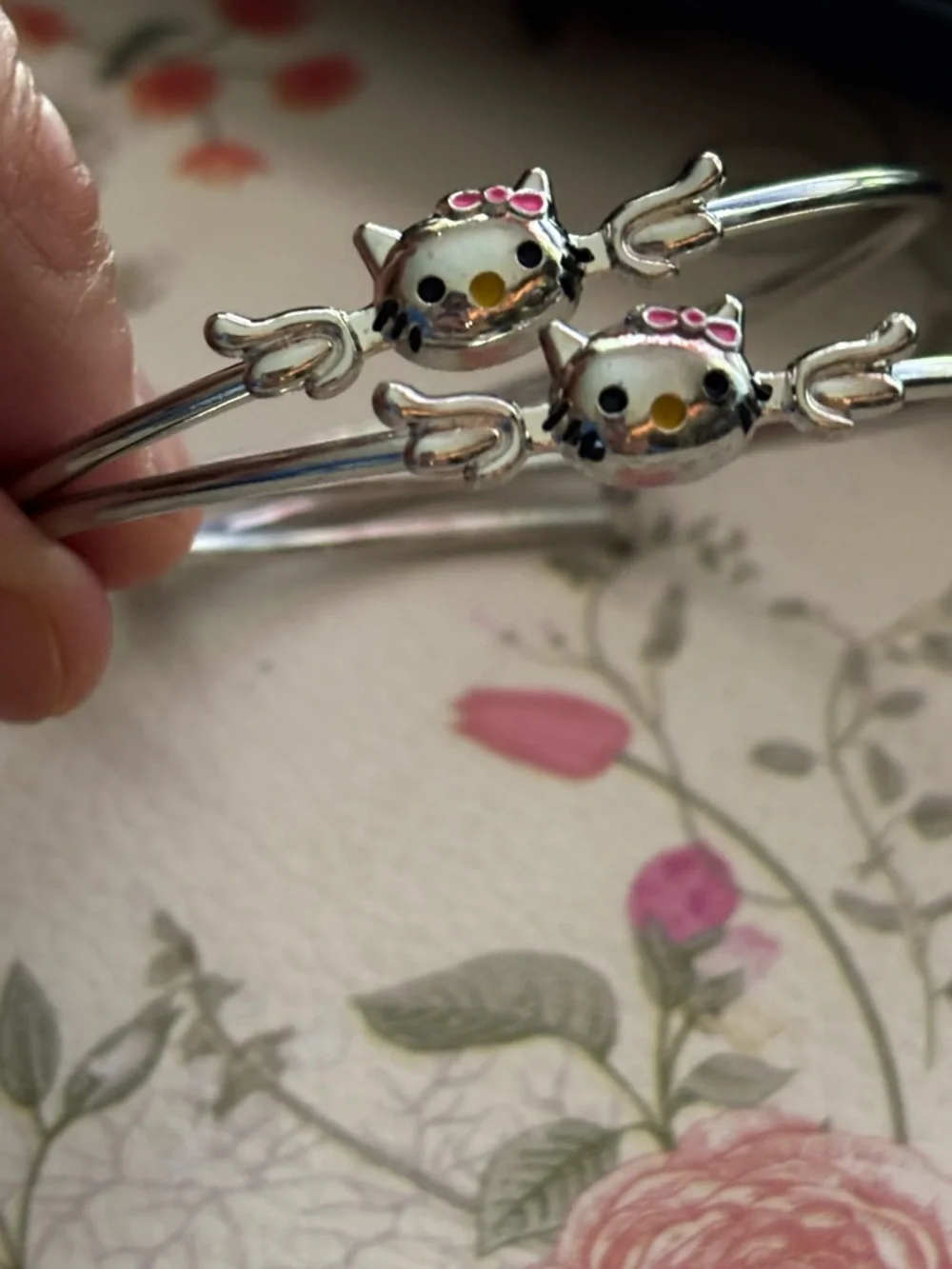 Silver tone or plated Hello  Kitty Enamel Bangle- adjustable- Price is for 1